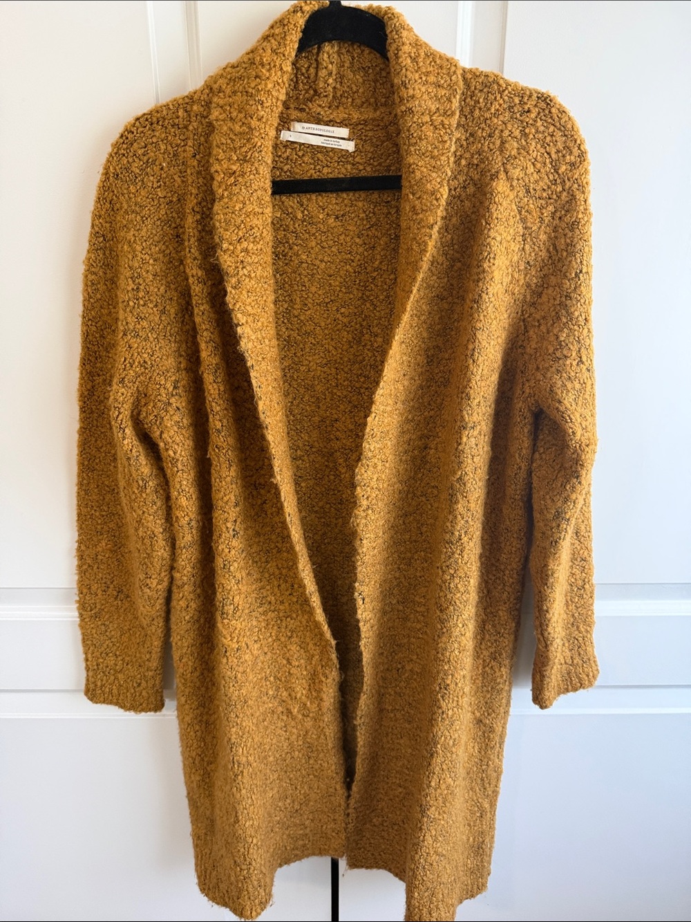 Anthropologie Mustard Bouclé Open-Front Cardigan